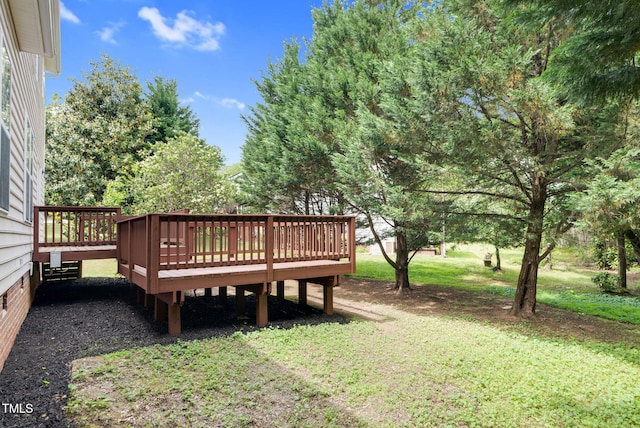 8820 Waynick Dr, Raleigh, NC 27617 - view of green lawn featuring a wooden deck