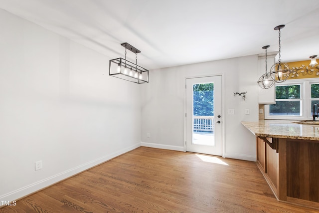 1005 Temple St, Raleigh, NC 27609 - unfurnished dining area featuring a chandelier, plenty of natural light, and light wood-style floors