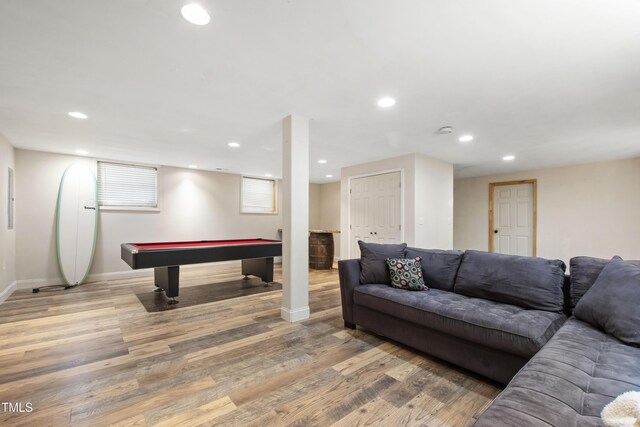 1005 Temple St, Raleigh, NC 27609 - recreation room with recessed lighting, light wood-style floors, baseboards, and pool table