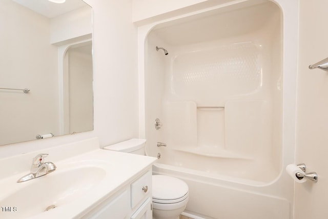 full bathroom with toilet, vanity, and shower / bathtub combination