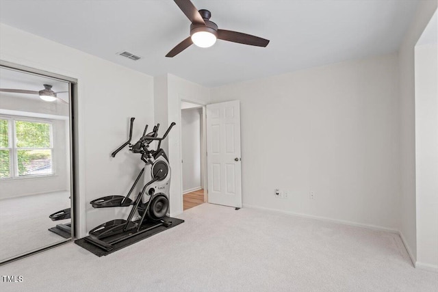 111 Killam Ct Unit 2A, Cary, NC 27513 - exercise area with carpet floors, ceiling fan, and baseboards