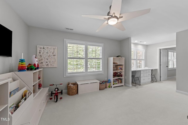 120 Harmony Hill Ln, Cary, NC 27513 - game room with carpet, ceiling fan, and baseboards