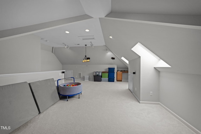120 Harmony Hill Ln, Cary, NC 27513 - additional living space featuring vaulted ceiling, carpet flooring, baseboards, a skylight, and recessed lighting
