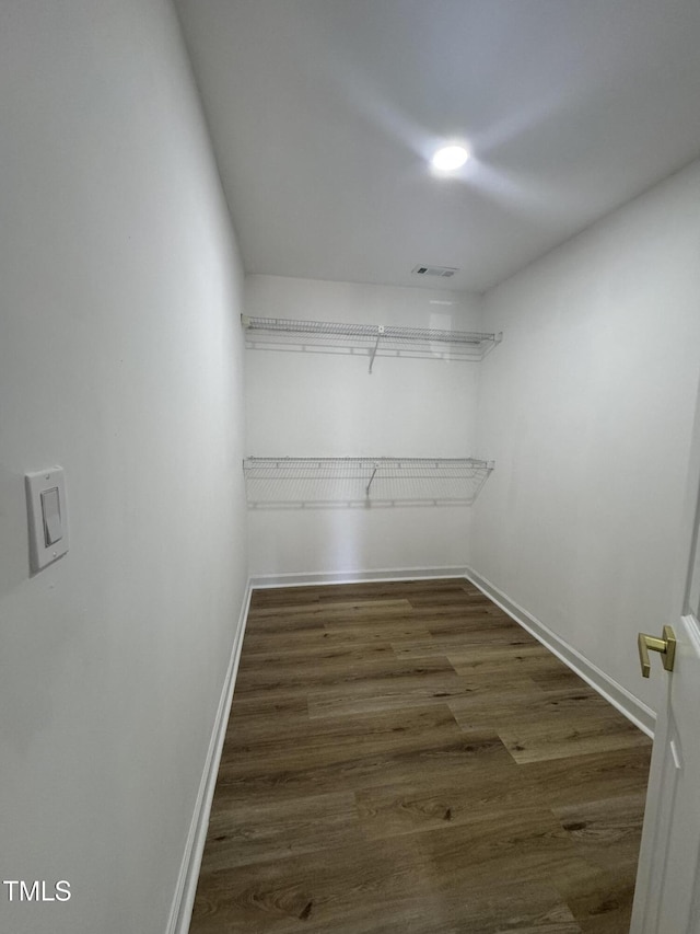 walk in closet featuring wood finished floors