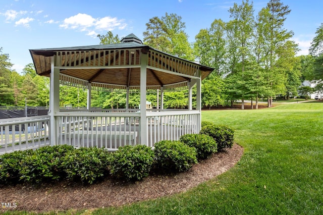 view of green lawn featuring a gazebo