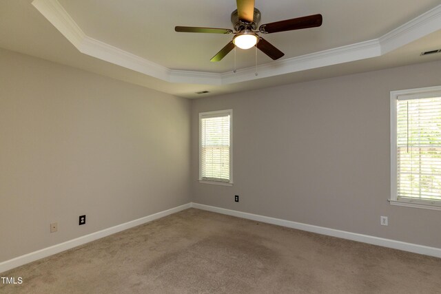 716 Lakeview Ave, Wake Forest, NC 27587 - unfurnished room featuring crown molding, a raised ceiling, light colored carpet, and healthy amount of natural light
