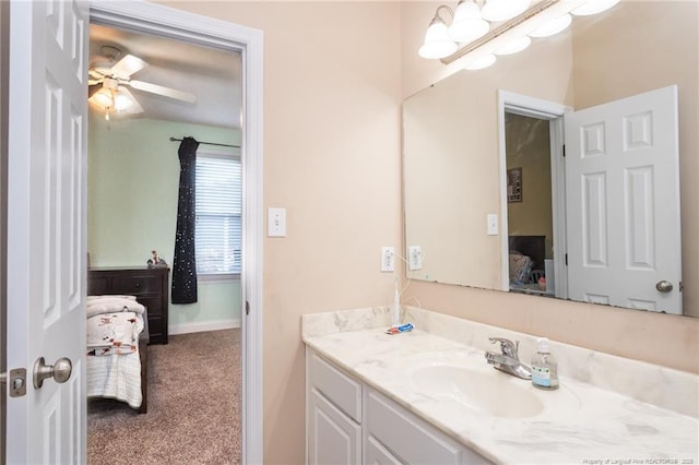 3024 Metthame Dr, Fayetteville, NC 28306 - bathroom featuring ensuite bath, vanity, ceiling fan, and baseboards