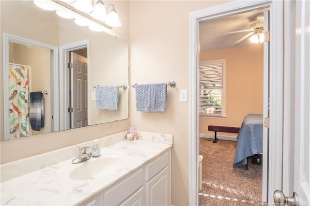 3024 Metthame Dr, Fayetteville, NC 28306 - full bathroom with vanity, ceiling fan, baseboards, and ensuite bath