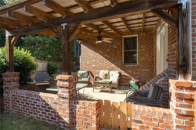 3024 Metthame Dr, Fayetteville, NC 28306 - view of patio / terrace featuring ceiling fan, fence, and an outdoor living space