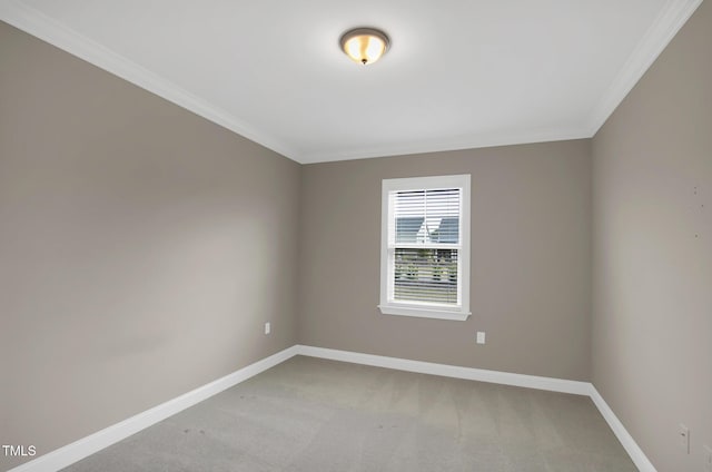 carpeted spare room with crown molding and baseboards