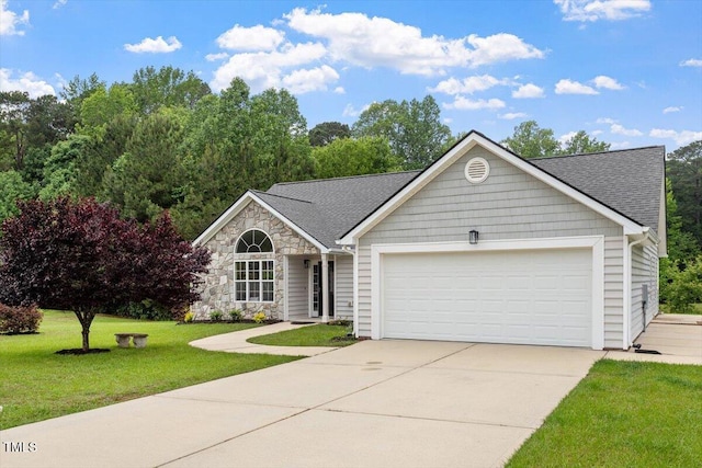 1969 Bowles Ave, Creedmoor, NC 27522 - ranch-style house featuring an attached garage, driveway, a front yard, and a shingled roof