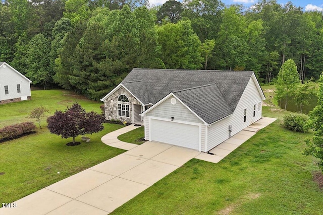 1969 Bowles Ave, Creedmoor, NC 27522 - view of front of property with an attached garage, driveway, roof with shingles, and a front lawn