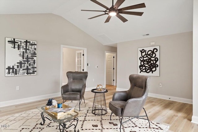 1969 Bowles Ave, Creedmoor, NC 27522 - sitting room featuring ceiling fan, lofted ceiling, light wood finished floors, and baseboards