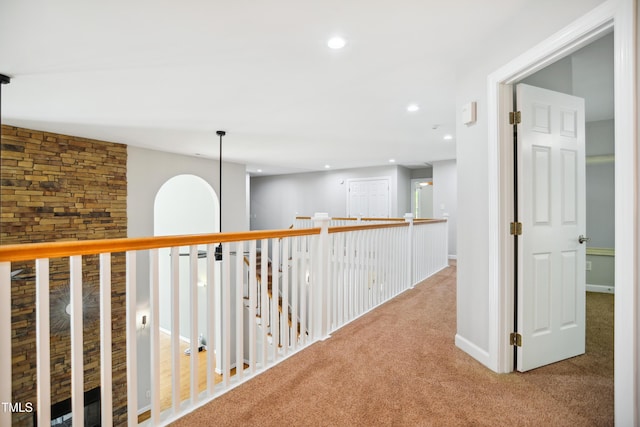 corridor with carpet flooring and recessed lighting
