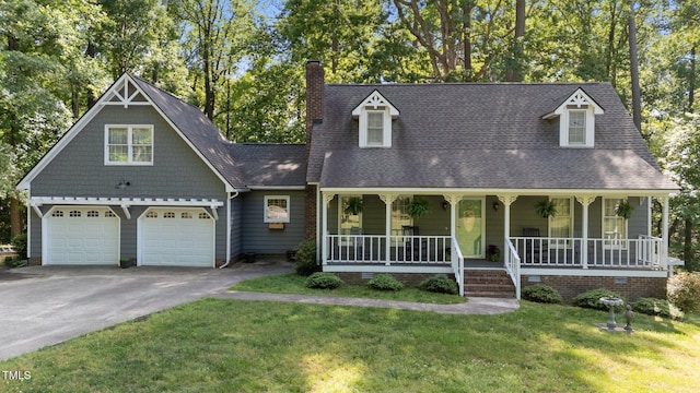6517 Hidden Pond Rd, Wendell, NC 27591 - view of front of house featuring a porch, a chimney, a front lawn, asphalt driveway, and an attached garage