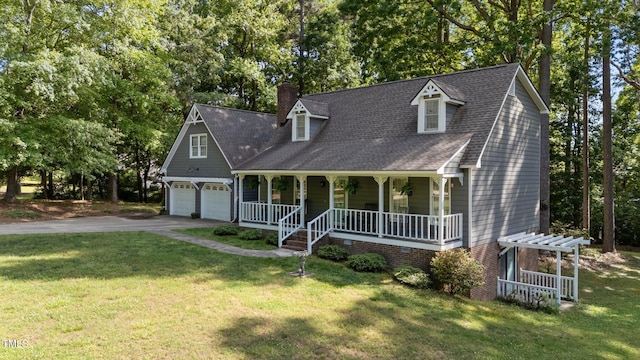 6517 Hidden Pond Rd, Wendell, NC 27591 - cape cod home featuring covered porch, driveway, a front yard, and an attached garage