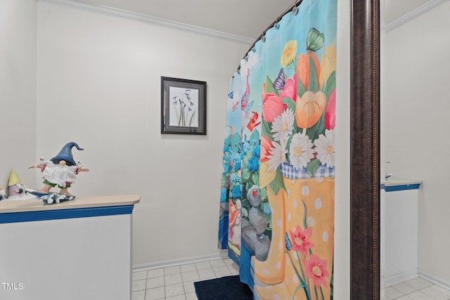 6517 Hidden Pond Rd, Wendell, NC 27591 - full bathroom with crown molding, baseboards, tile patterned flooring, and a shower with shower curtain