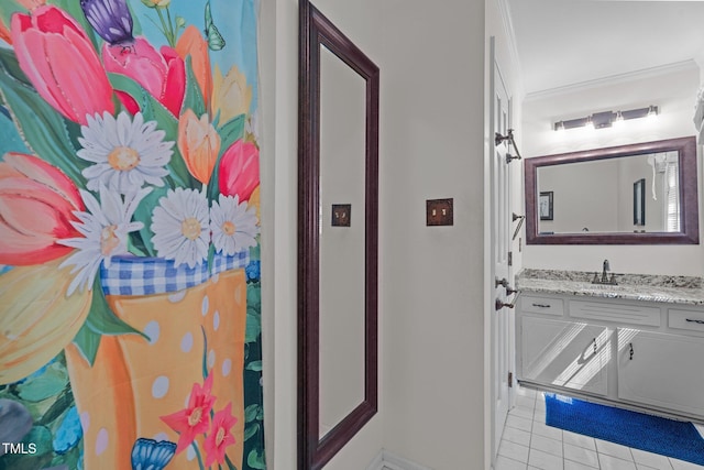 6517 Hidden Pond Rd, Wendell, NC 27591 - bathroom with tile patterned flooring, vanity, ornamental molding, and baseboards