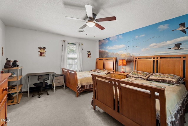 6517 Hidden Pond Rd, Wendell, NC 27591 - bedroom featuring light carpet, a desk, a textured ceiling, and ceiling fan