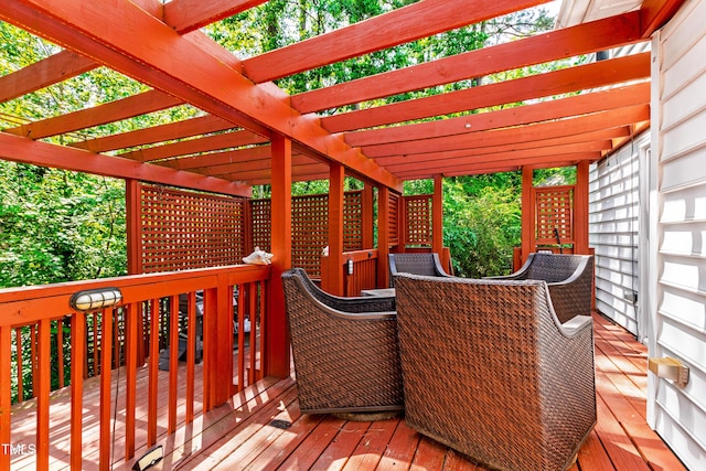 wooden terrace featuring a pergola