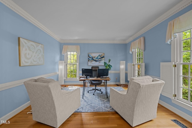 18 Acornridge Ct, Durham, NC 27707 - office space featuring healthy amount of natural light, ornamental molding, wood finished floors, and baseboards