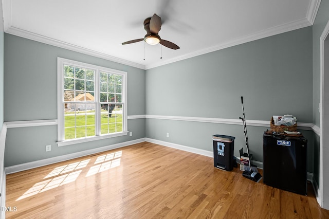 281 Derwin Dr, Timberlake, NC 27583 - unfurnished room featuring ceiling fan, wood finished floors, crown molding, and baseboards