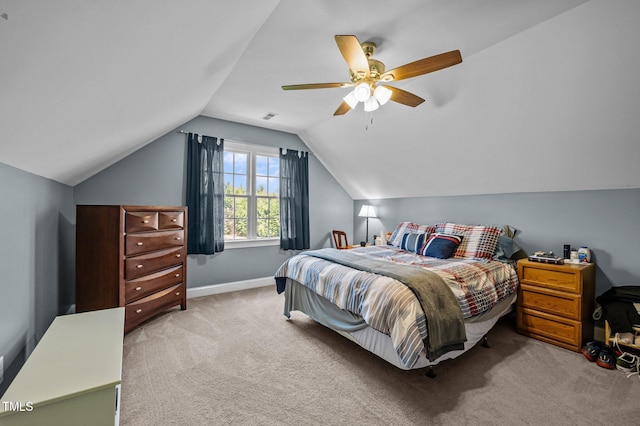 281 Derwin Dr, Timberlake, NC 27583 - bedroom featuring carpet, vaulted ceiling, ceiling fan, and baseboards