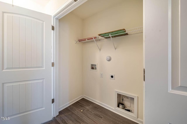3623 Landshire View Ln, Raleigh, NC 27616 - laundry room featuring hookup for an electric dryer, hookup for a washing machine, dark wood-type flooring, gas dryer hookup, and baseboards