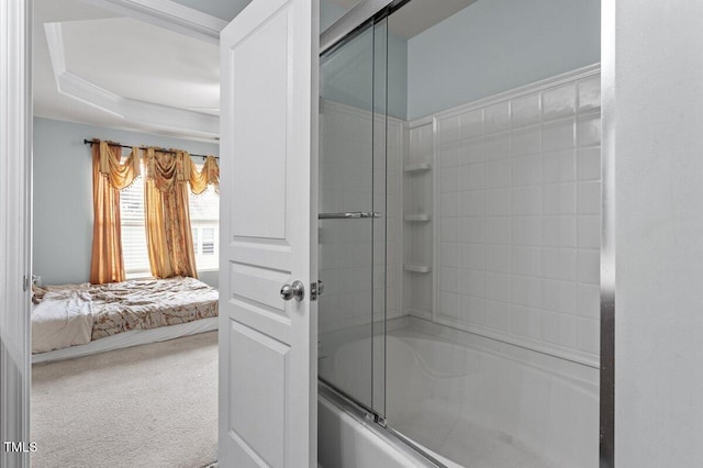 full bathroom with shower / bath combination with glass door and connected bathroom
