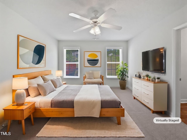 5612 Tealbrook Dr, Raleigh, NC 27610 - bedroom with carpet flooring, a ceiling fan, and baseboards