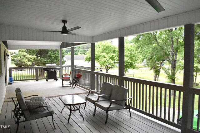 3141 Wagoner Ln Unit 09, Graham, NC 27253 - wooden deck with ceiling fan and a grill