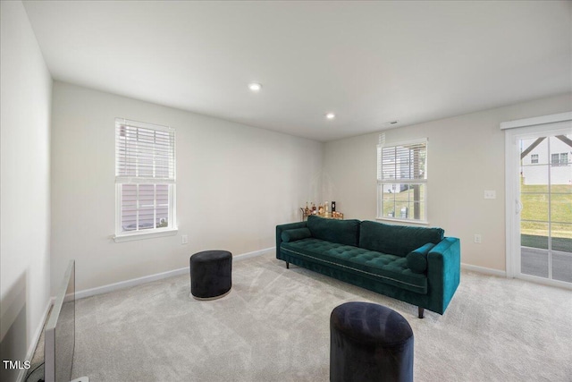 926 Romeria Dr, Durham, NC 27713 - living room with carpet, baseboards, and recessed lighting
