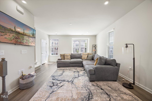 926 Romeria Dr, Durham, NC 27713 - living area with baseboards, wood finished floors, and recessed lighting