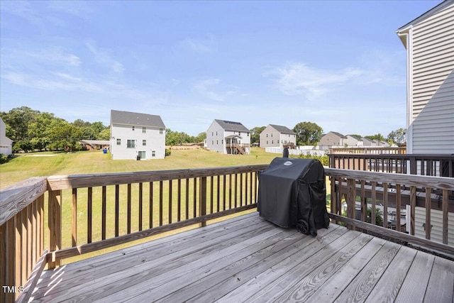 926 Romeria Dr, Durham, NC 27713 - deck featuring a residential view, a lawn, and grilling area