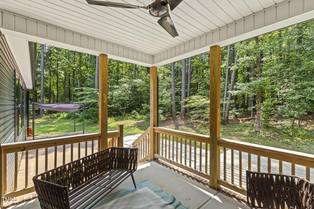 13417 New Light Rd, Raleigh, NC 27614 - wooden deck with a ceiling fan