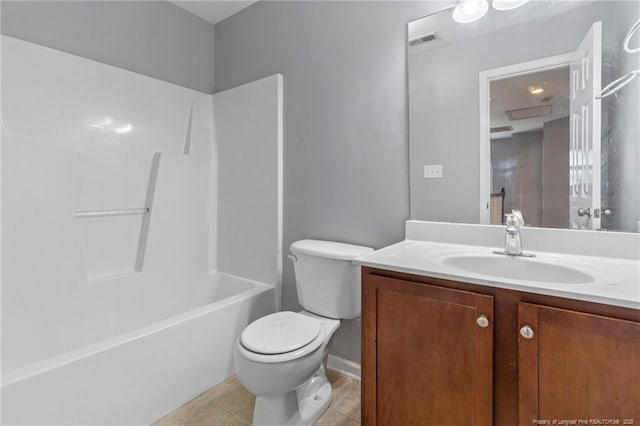 full bath featuring toilet, tile patterned flooring, vanity, and shower / bath combination