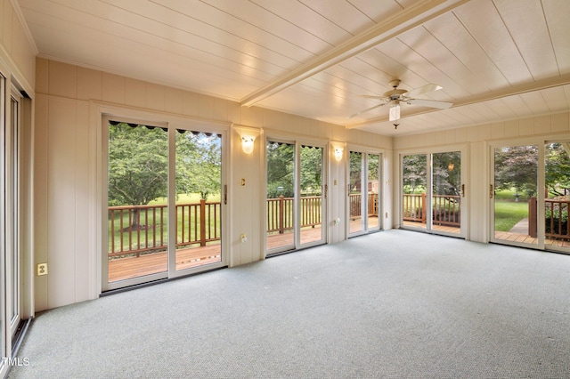 913 Milton Rd, Durham, NC 27712 - unfurnished sunroom featuring carpet and beam ceiling