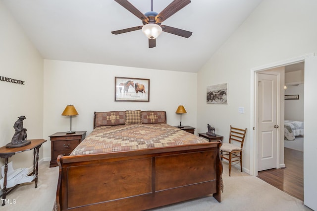 59 Long Grass Dr, Smithfield, NC 27577 - bedroom featuring carpet flooring, baseboards, a ceiling fan, and high vaulted ceiling