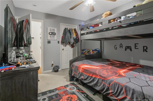 4829 Miranda Dr, Hope Mills, NC 28348 - bedroom with light carpet, a closet, a ceiling fan, and baseboards