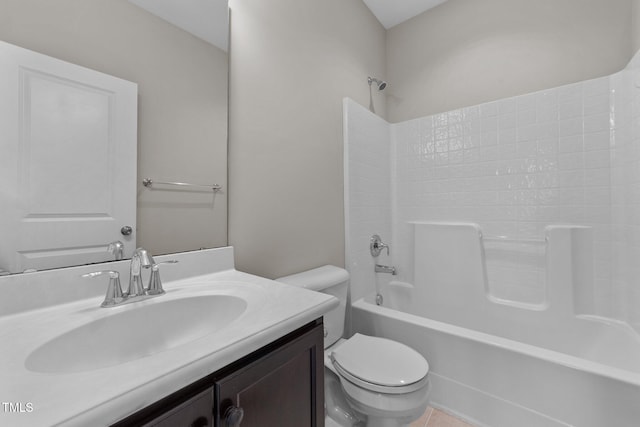 2057 Tanners Mill Dr, Durham, NC 27703 - bathroom featuring toilet, vanity, tub / shower combination, and tile patterned flooring