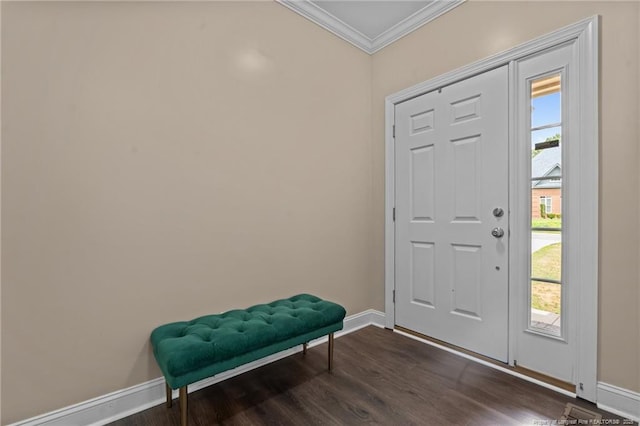 35 Shining Water Ln, Spring Lake, NC 28390 - foyer with ornamental molding, baseboards, and dark wood finished floors