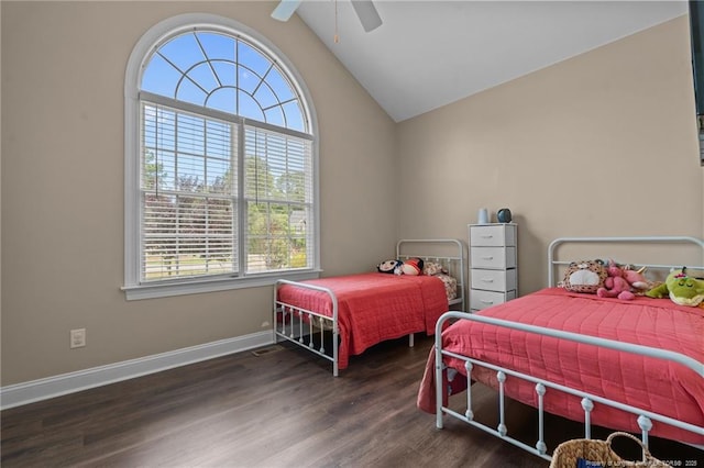 35 Shining Water Ln, Spring Lake, NC 28390 - bedroom featuring lofted ceiling, dark wood finished floors, baseboards, and a ceiling fan