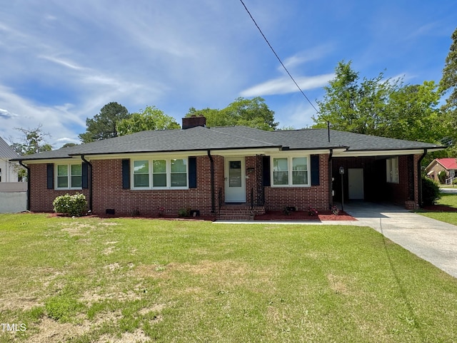 213 N Brevard St, Selma, NC 27576 - view of front of home with driveway, an attached carport, and a front yard