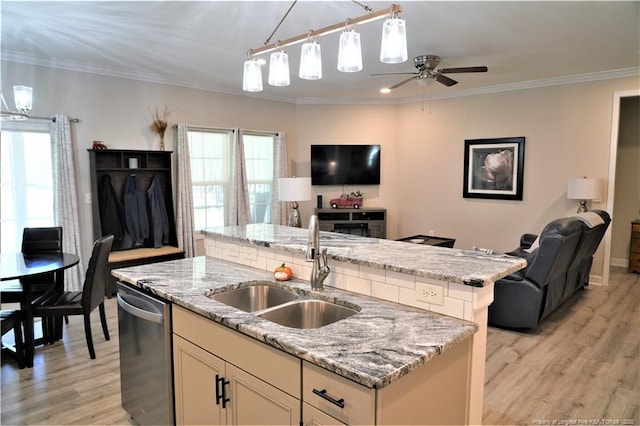 120 Will Lucas Rd, Linden, NC 28356 - kitchen featuring open floor plan, a sink, an island with sink, dishwasher, and plenty of natural light