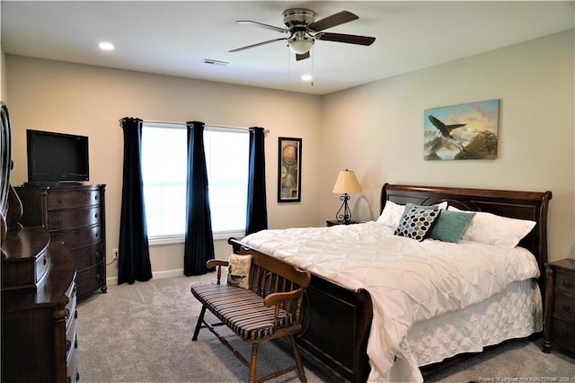120 Will Lucas Rd, Linden, NC 28356 - carpeted bedroom featuring baseboards, recessed lighting, and a ceiling fan