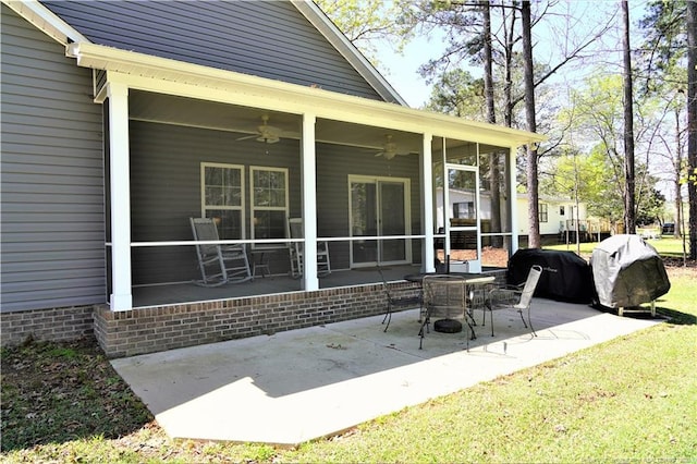120 Will Lucas Rd, Linden, NC 28356 - view of patio featuring a ceiling fan and a sunroom