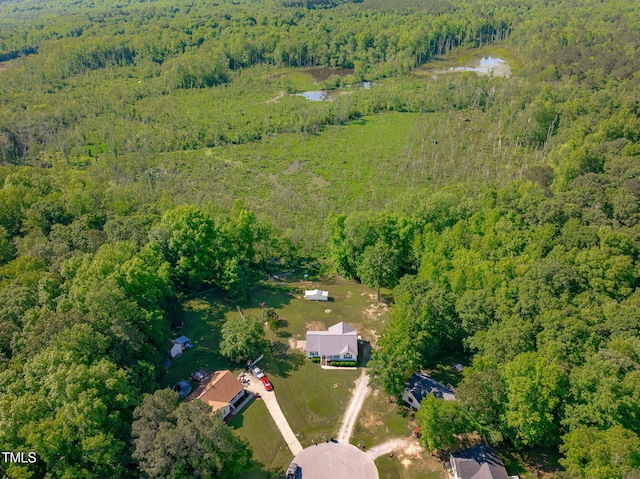 aerial overview of property's location featuring a forest and a large body of water