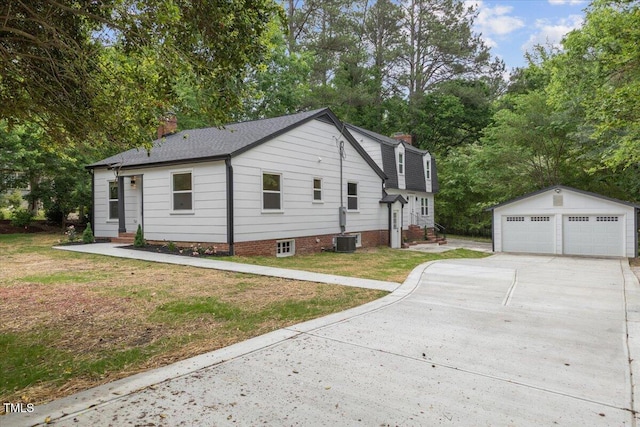 4713 Erwin Rd, Durham, NC 27705 - view of property exterior with a chimney, an outdoor structure, a garage, cooling unit, and a shingled roof