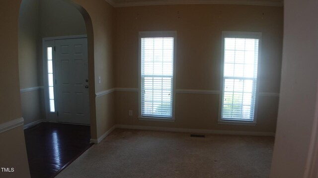 919 Middle Ground Ave, Rolesville, NC 27571 - entrance foyer featuring arched walkways, plenty of natural light, baseboards, and carpet flooring