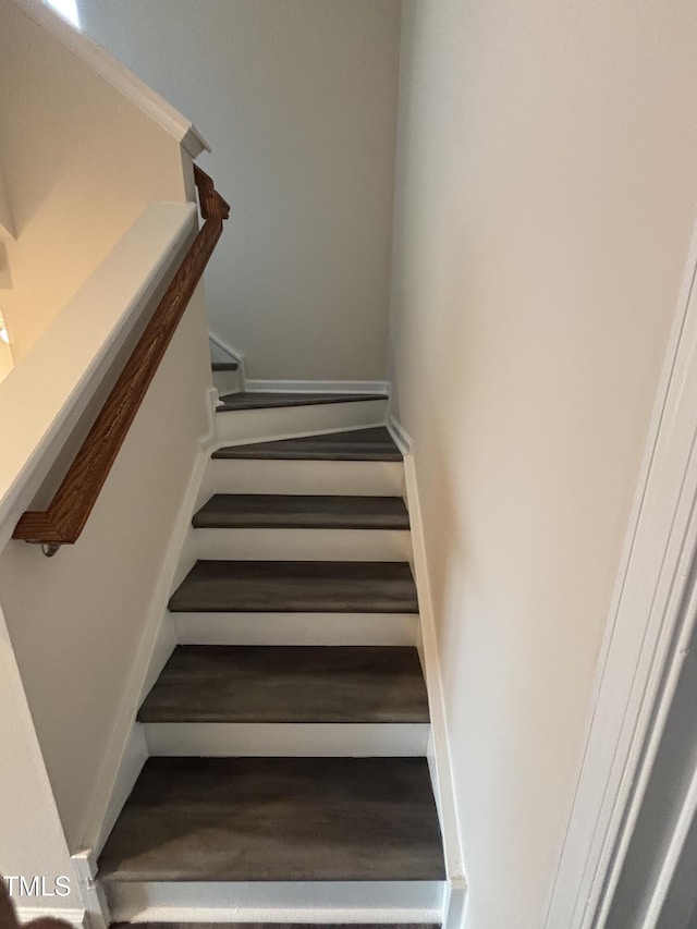 staircase with wood finished floors
